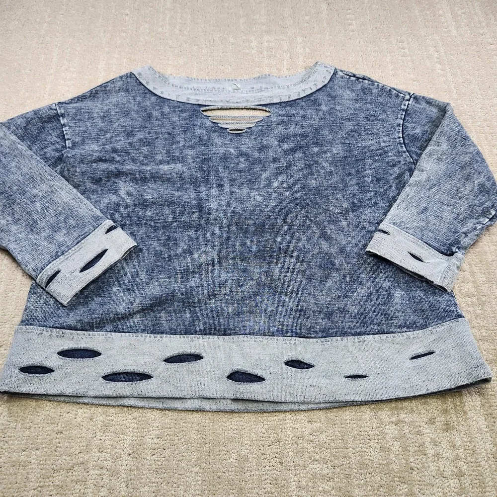 POL Sweatshirt Women Small Pullover Blue Boho Hippie Stretch Distressed - Picture 2 of 9